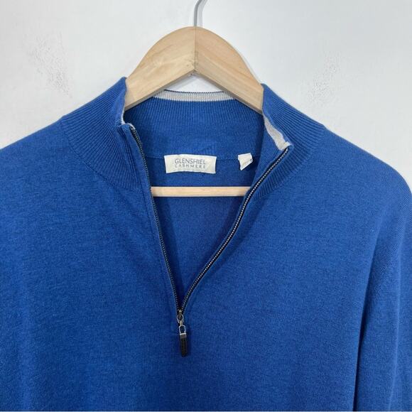 GLENSHIEL CASHMERE BLUE SILK CASHMERE BLEND QUARTER ZIP SWEATER SIZE LARGE - Picture 3 of 9